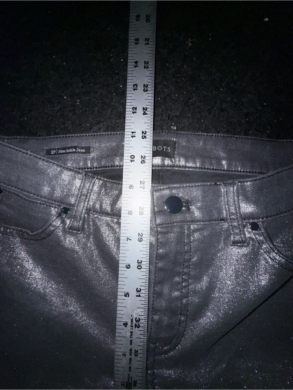 UEC TALBOTS SLIM ANKLE JEANS PEWTER FOIL DARK SILVER METALLIC STRETCH SZ 2P